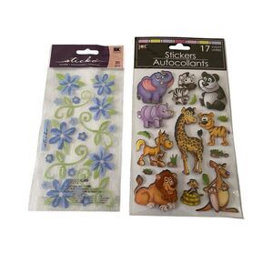 Lot of 2 Sticker Sheets Zoo Animals Flowers Scrapbooking School Teacher